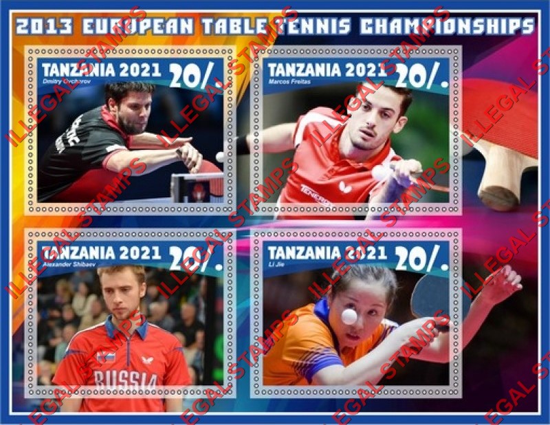 Tanzania 2021 European Table Tennis Championships 2013 Players Illegal Stamp Souvenir Sheet of 4