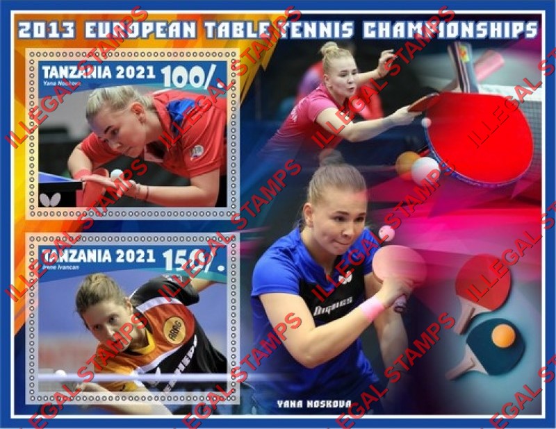 Tanzania 2021 European Table Tennis Championships 2013 Players Illegal Stamp Souvenir Sheet of 2