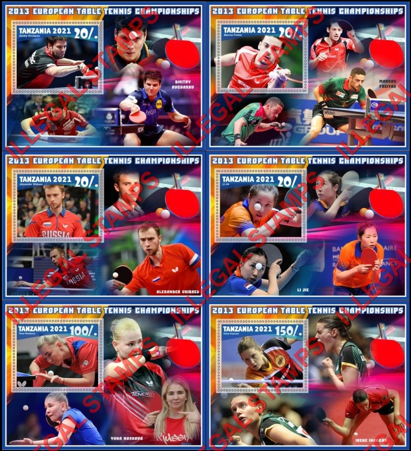 Tanzania 2021 European Table Tennis Championships 2013 Players Illegal Stamp Souvenir Sheets of 1