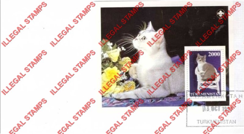 Turkmenistan 1997 Cats Illegal Stamp Souvenir Sheet of 1 on Fake First Day Cover