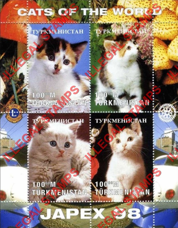 Turkmenistan 1997 Cats of the World JAPEX 98 Illegal Stamp Souvenir Sheet of 4