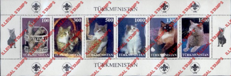 Turkmenistan 1997 Cats Illegal Stamp Souvenir Sheet of 6