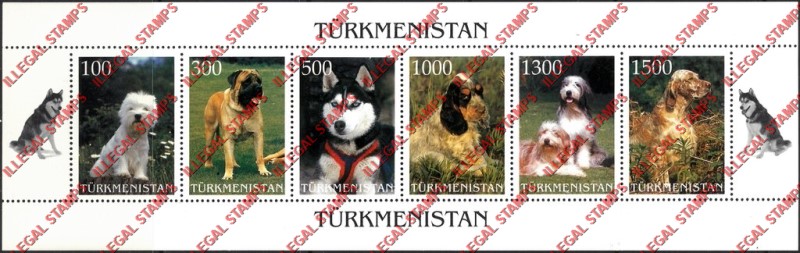 Turkmenistan 1997 Dogs Illegal Stamp Souvenir Sheet of 6