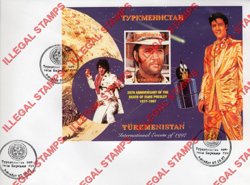 Turkmenistan 1997 International Events Elvis Presley Illegal Stamp Souvenir Sheet of 1 on Fake First Day Cover