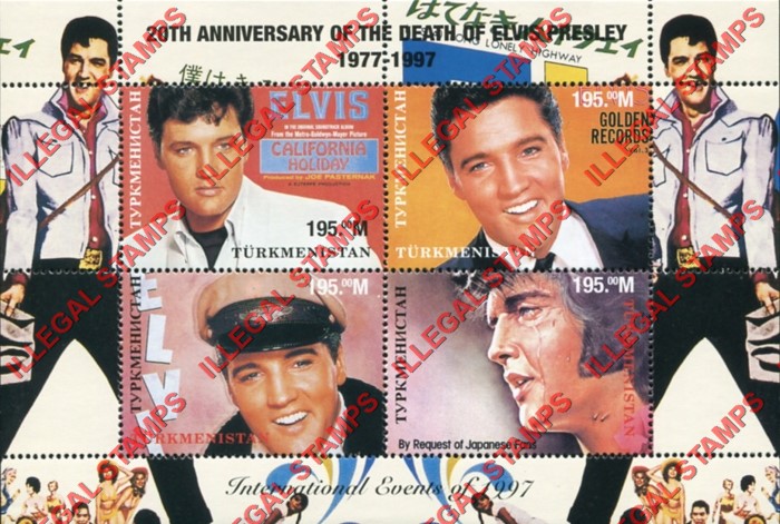 Turkmenistan 1997 International Events Elvis Presley Illegal Stamp Souvenir Sheet of 4