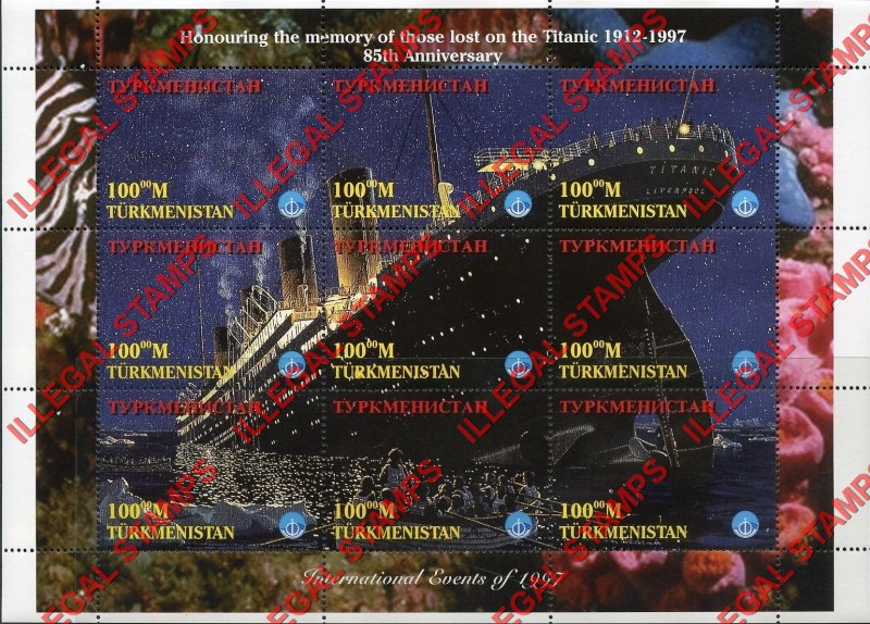 Turkmenistan 1997 International Events Titanic Illegal Stamp Souvenir Sheet of 9