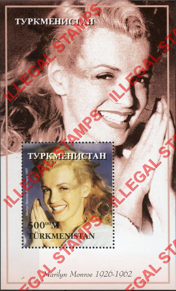 Turkmenistan 1997 Marilyn Monroe Illegal Stamp Souvenir Sheet of 1