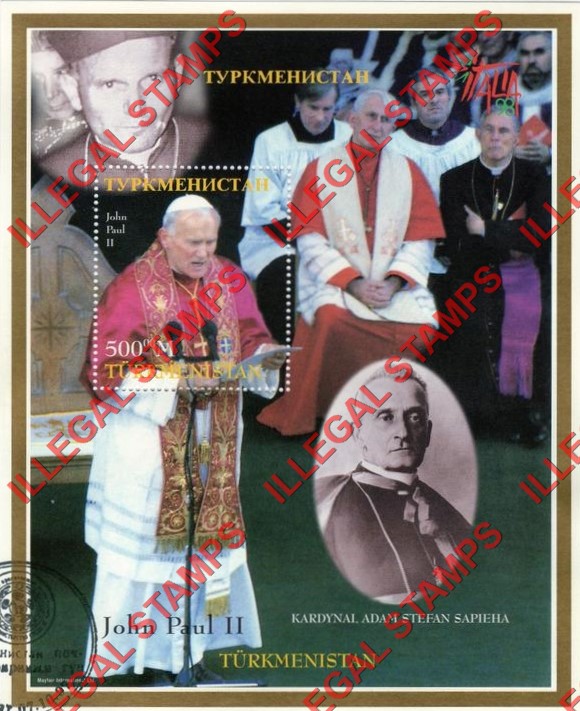 Turkmenistan 1997 Pope John Paul II Illegal Stamp Souvenir Sheet of 1