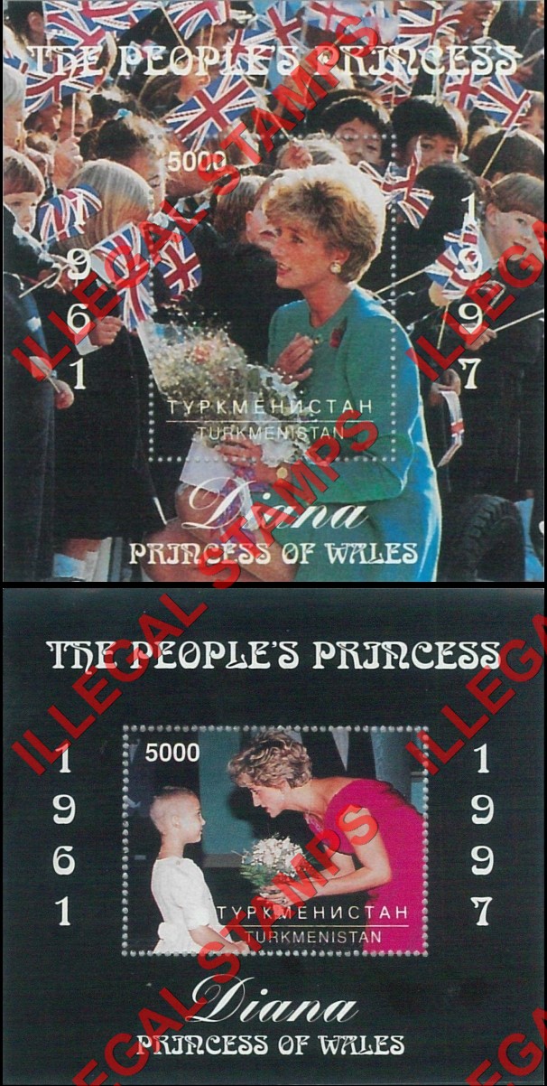 Turkmenistan 1997 Princess Diana the People's Princess Illegal Stamp Souvenir Sheets of 1
