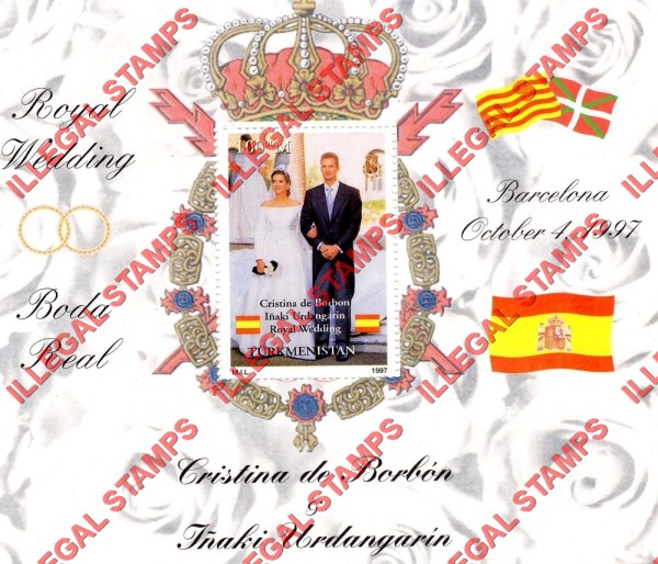 Turkmenistan 1997 Spanish Royal Wedding Illegal Stamp Souvenir Sheet of 1