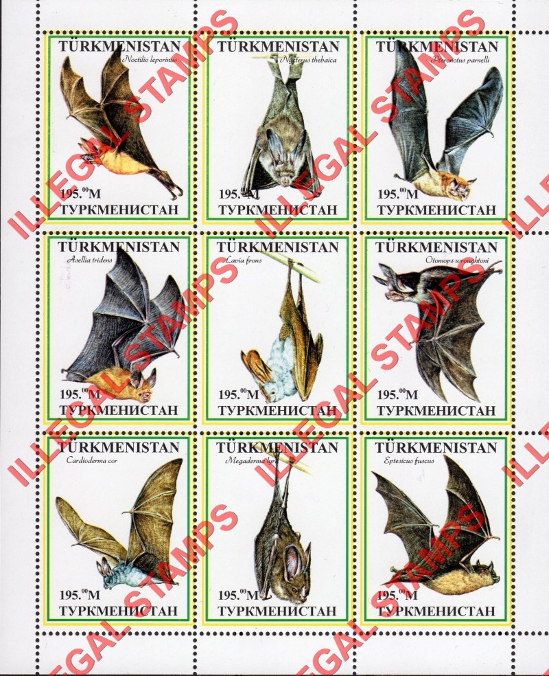 Turkmenistan 1998 Bats Illegal Stamp Souvenir Sheets of 9 (Sheet 1)