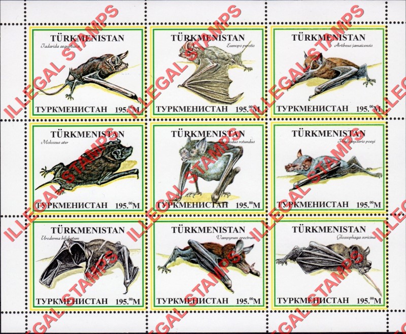 Turkmenistan 1998 Bats Illegal Stamp Souvenir Sheets of 9 (Sheet 2)