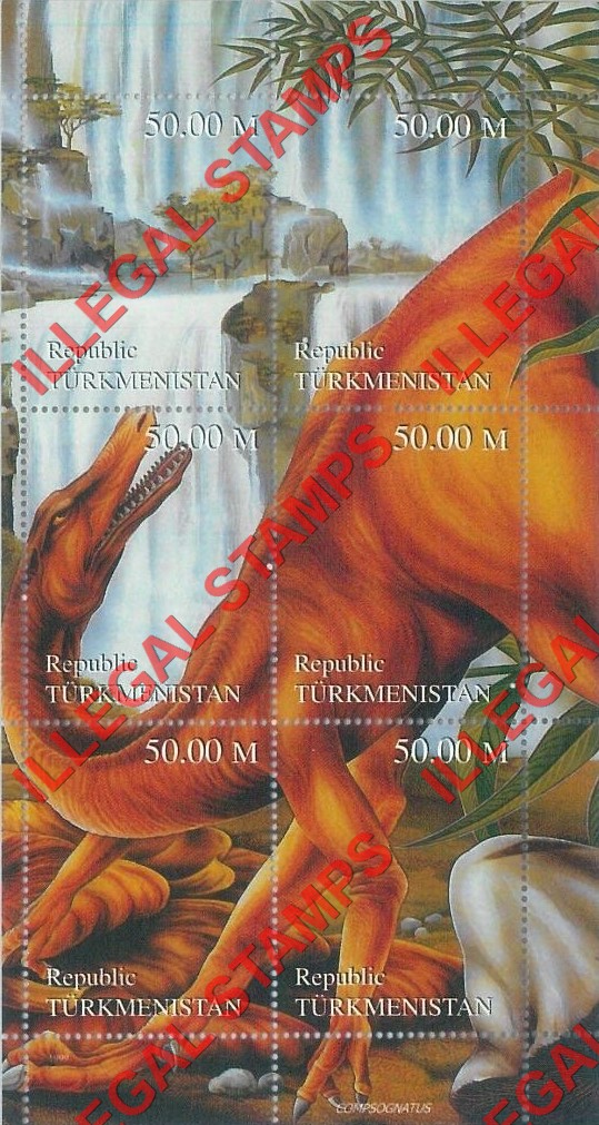 Turkmenistan 1998 Dinosaurs Illegal Stamp Souvenir Sheet of 6