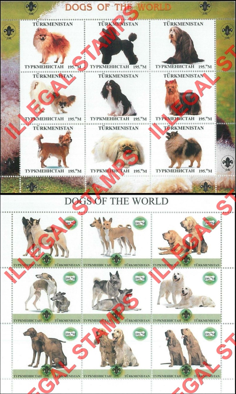 Turkmenistan 1998 Dogs of the World Illegal Stamp Souvenir Sheets of 9