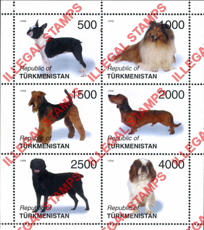 Turkmenistan 1998 Dogs Illegal Stamp Souvenir Sheet of 6