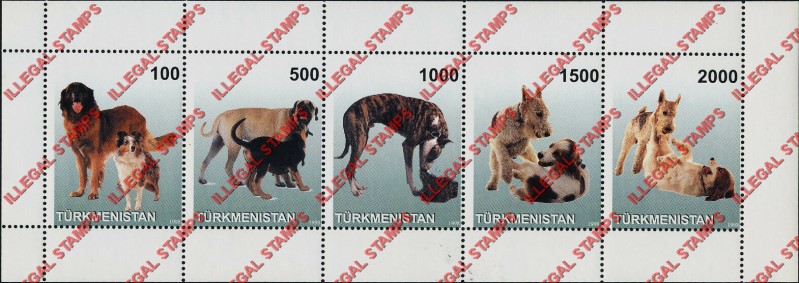 Turkmenistan 1998 Dogs Illegal Stamp Souvenir Sheet of 5