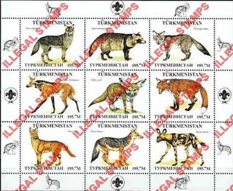 Turkmenistan 1998 Dogs Wild Dogs Illegal Stamp Souvenir Sheet of 9