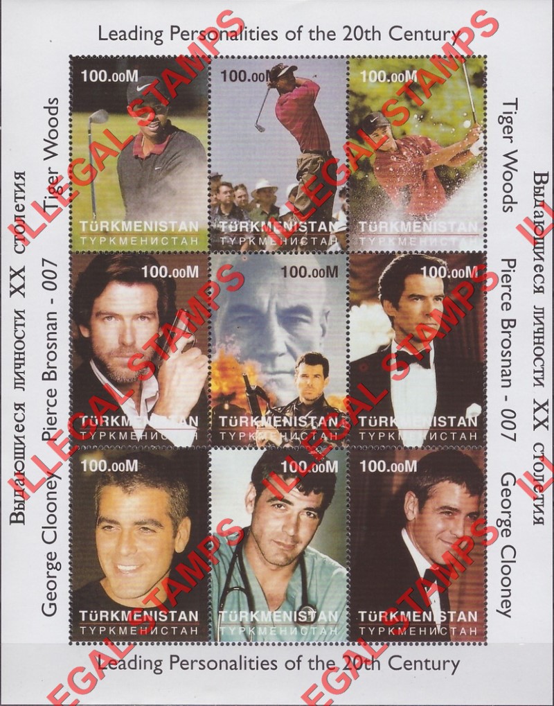 Turkmenistan 1998 Leading Personalities of the 20th Century Illegal Stamp Souvenir Sheet of 9