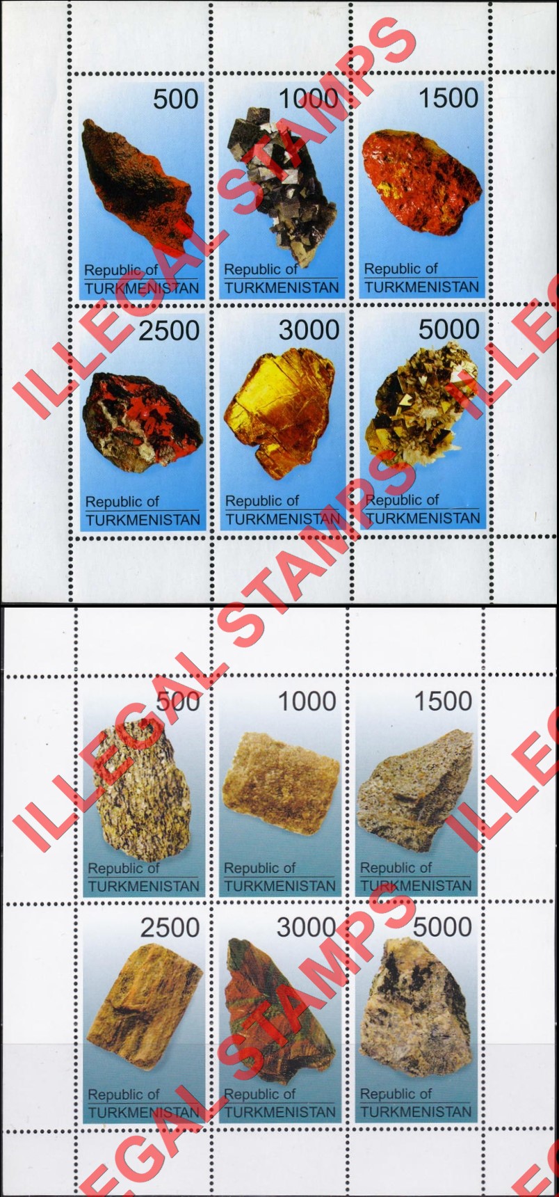 Turkmenistan 1998 Minerals Illegal Stamp Souvenir Sheet of 6