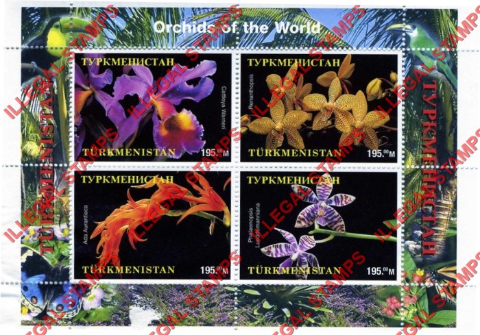 Turkmenistan 1998 Orchids Illegal Stamp Souvenir Sheet of 4