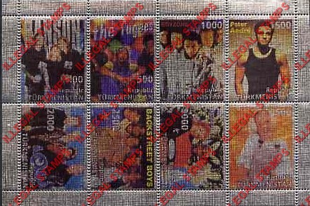 Turkmenistan 1998 Pop Stars Illegal Stamp Souvenir Sheet of 8 on Metallic Foil
