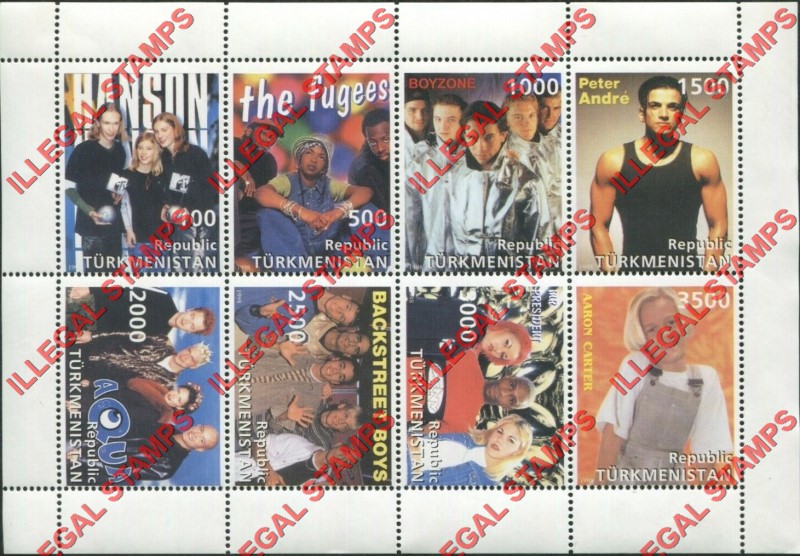 Turkmenistan 1998 Pop Stars Illegal Stamp Souvenir Sheet of 8