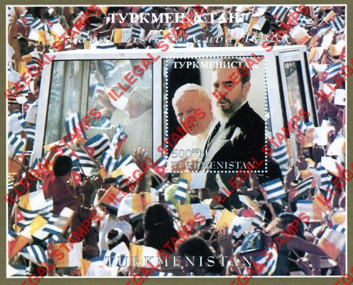 Turkmenistan 1998 Pope John Paul II visit to Cuba Illegal Stamp Souvenir Sheet of 1