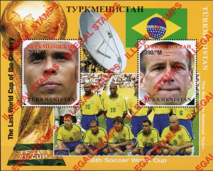 Turkmenistan 1998 World Cup Soccer Football Illegal Stamp Souvenir Sheet of 2