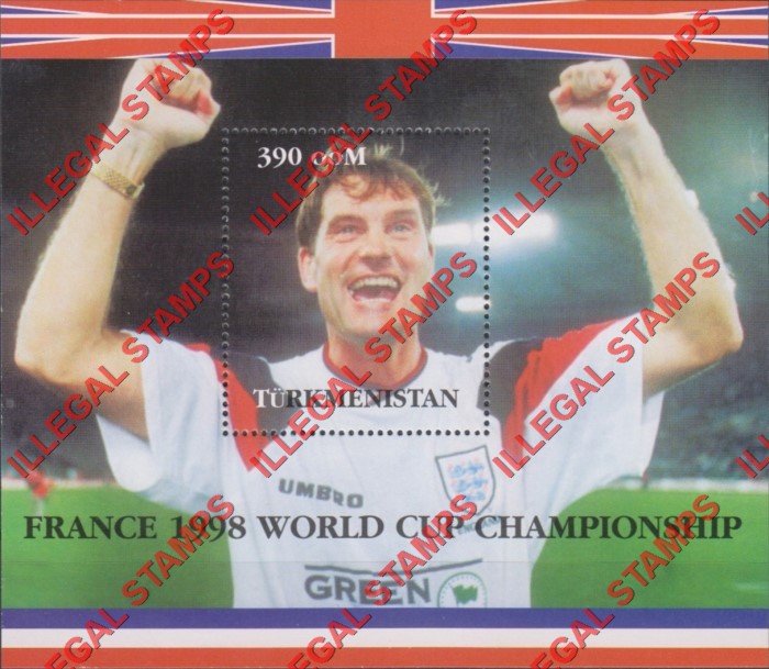 Turkmenistan 1998 World Cup Soccer Football Championship Illegal Stamp Souvenir Sheet of 1