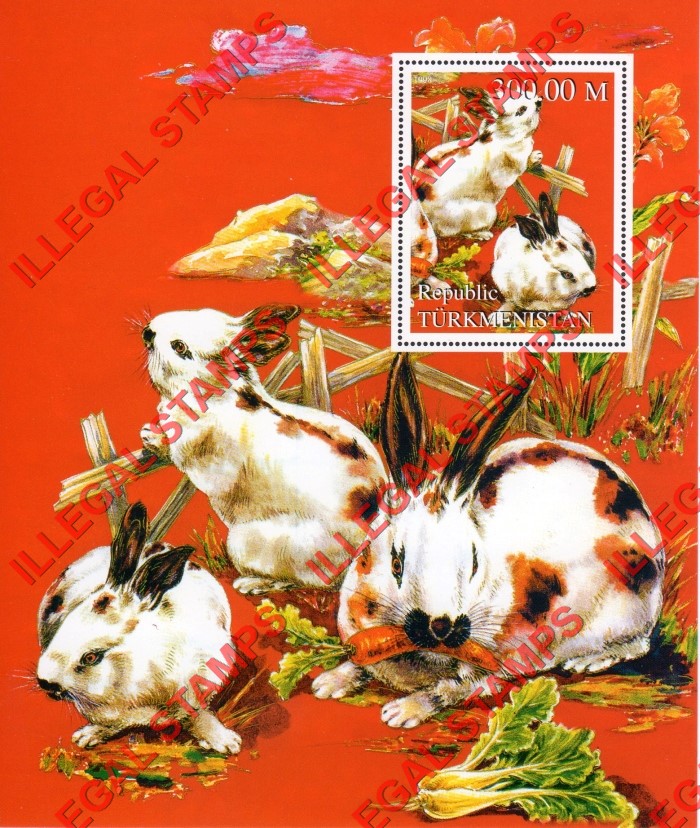 Turkmenistan 1998 Year of the Rabbit (1999) Rabbits Illegal Stamp Souvenir Sheet of 1