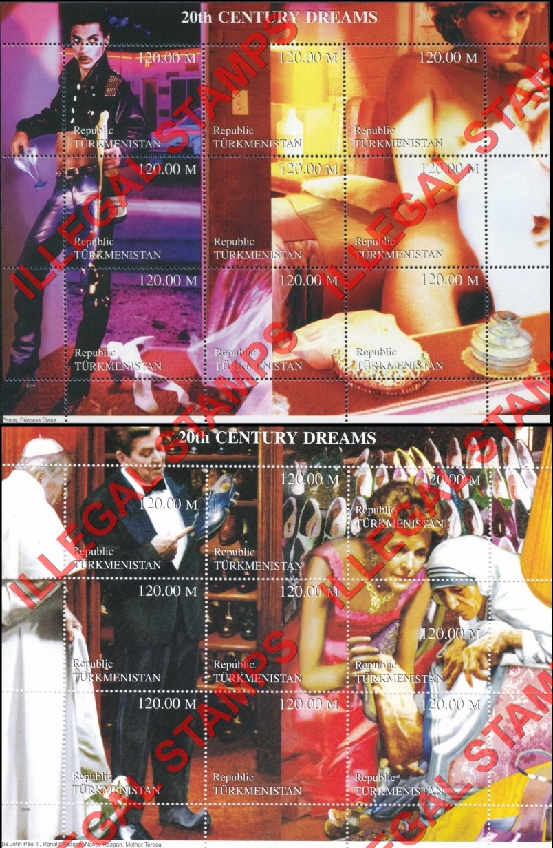 Turkmenistan 1999 20th Century Dreams Illegal Stamp Souvenir Sheets of 9 (Part 2)