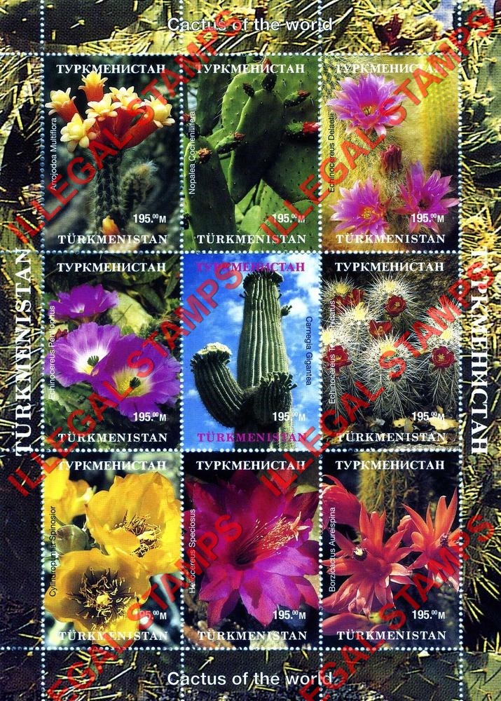 Turkmenistan 1999 Cactus of the World Illegal Stamp Souvenir Sheet of 9