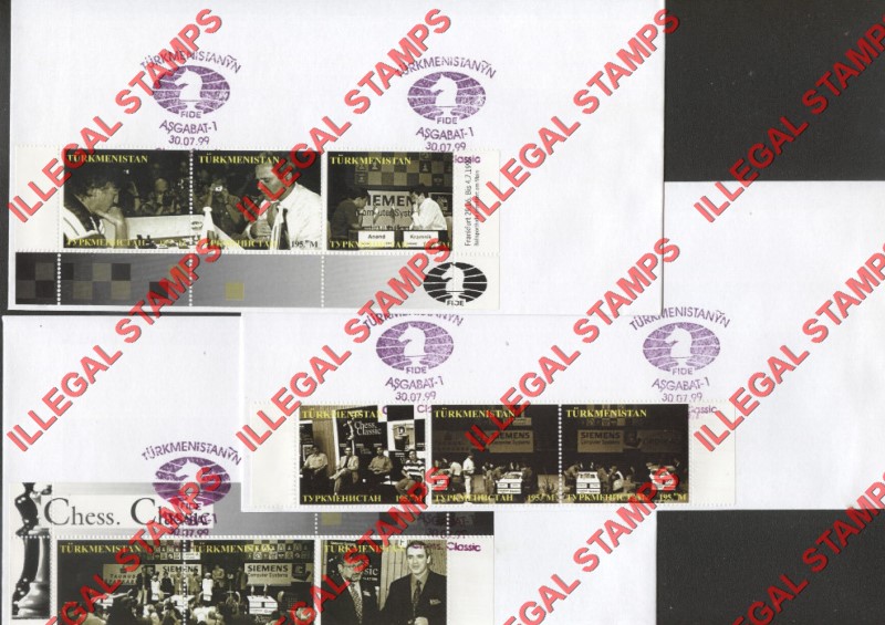Turkmenistan 1999 Chess Classic Illegal Stamp Souvenir Sheet of 9 Pieces on Fake First Day Covers