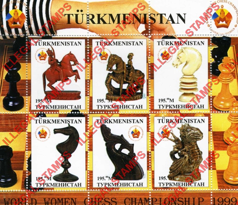 Turkmenistan 1999 Chess Pieces Women's Chess Championship Illegal Stamp Souvenir Sheets of 6 (Sheet 3)