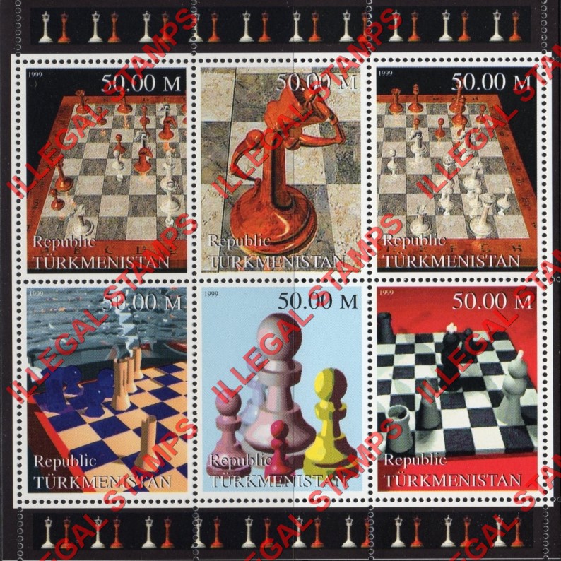 Turkmenistan 1999 Chess Illegal Stamp Souvenir Sheet of 6