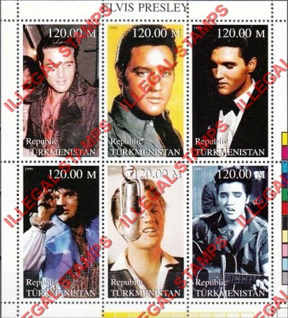 Turkmenistan 1999 Elvis Presley Illegal Stamp Souvenir Sheet of 6