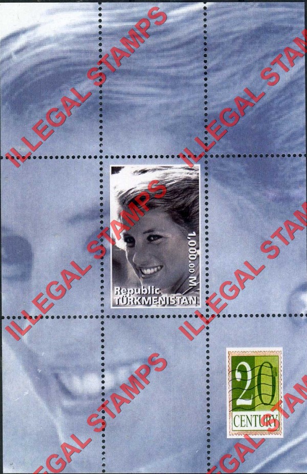 Turkmenistan 1999 Icons of the 20th Century Princess Diana Illegal Stamp Souvenir Sheet of 1