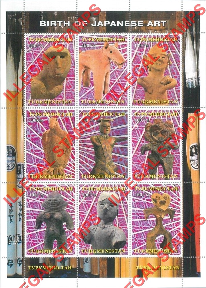 Turkmenistan 1999 Japanese Art Illegal Stamp Souvenir Sheet of 9