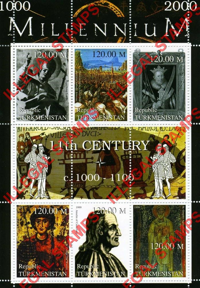 Turkmenistan 1999 Millenium Series 11th Century Illegal Stamp Souvenir Sheet of 6