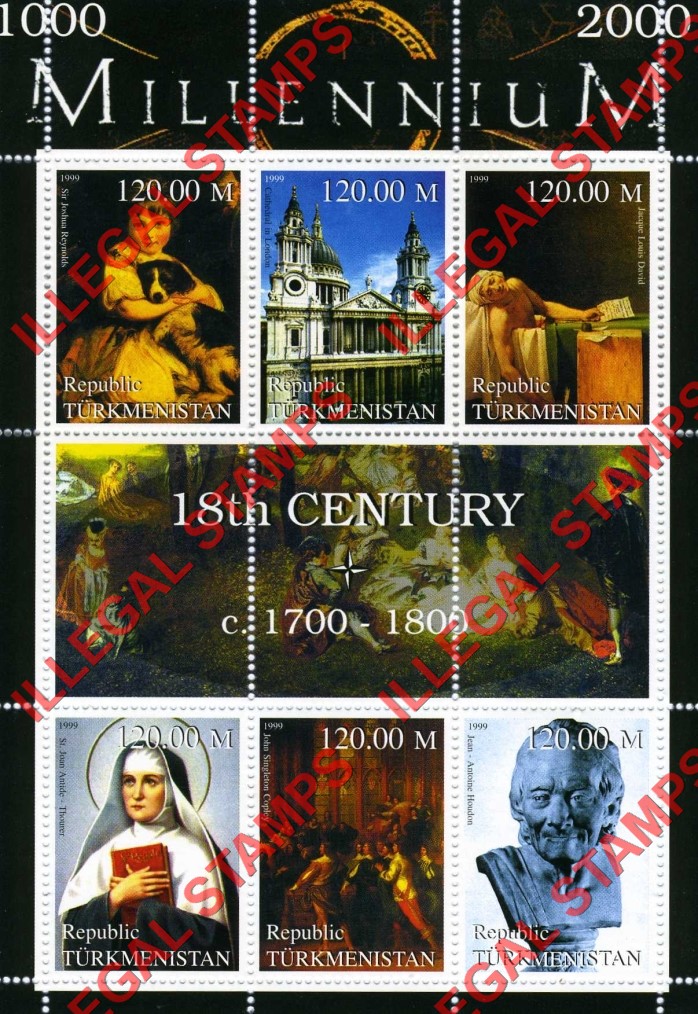 Turkmenistan 1999 Millenium Series 18th Century Illegal Stamp Souvenir Sheet of 6