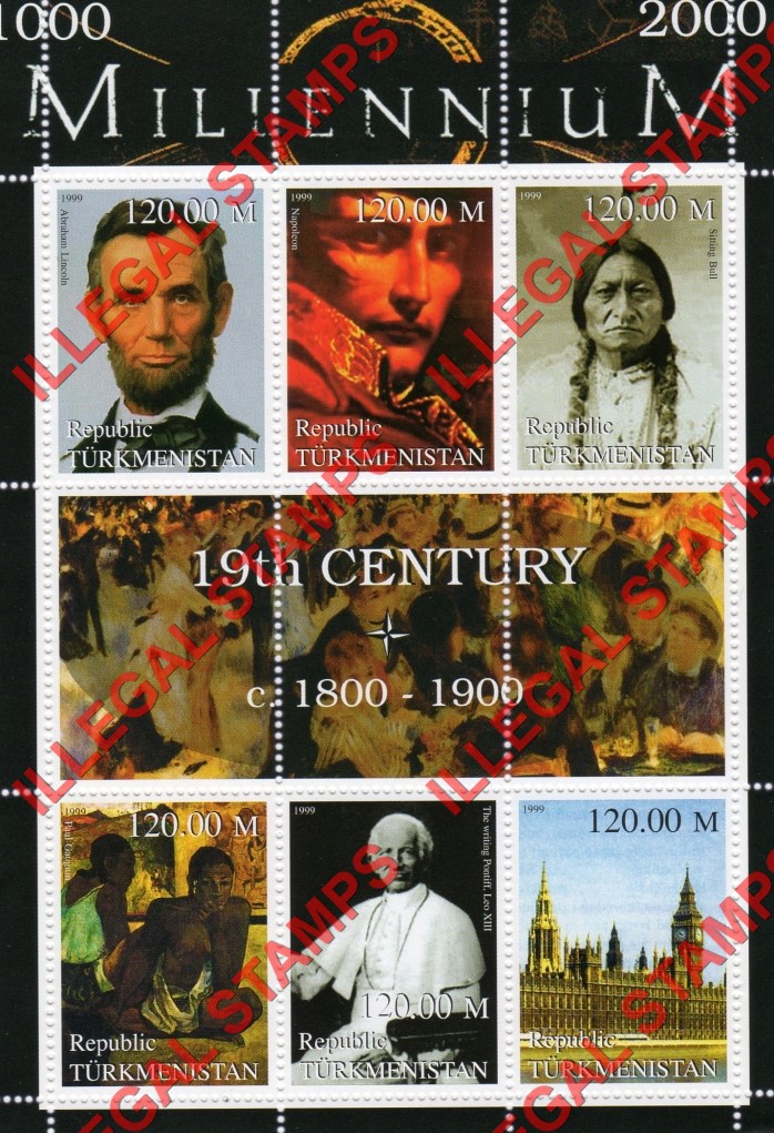 Turkmenistan 1999 Millenium Series 19th Century Illegal Stamp Souvenir Sheet of 6