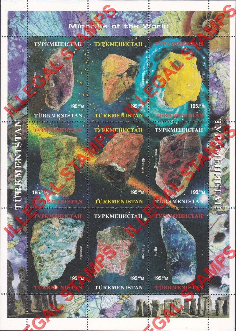 Turkmenistan 1999 Minerals Illegal Stamp Souvenir Sheet of 9