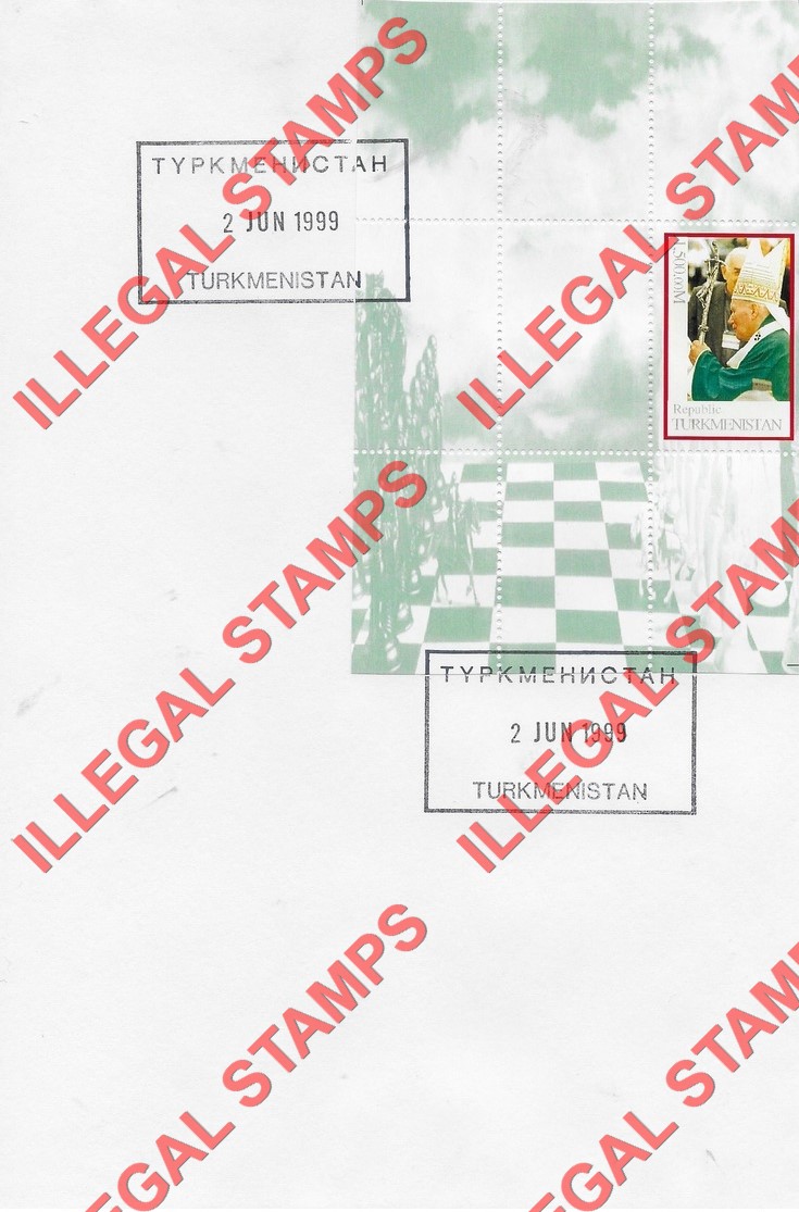 Turkmenistan 1999 Personalities Pope John Paul II Illegal Stamp Souvenir Sheet of 1 on Fake First Day Cover