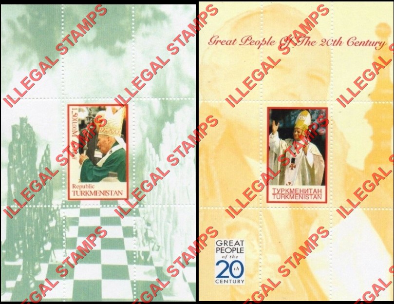 Turkmenistan 1999 Personalities Pope John Paul II Illegal Stamp Souvenir Sheets of 1