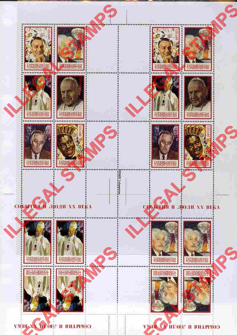 Turkmenistan 1999 Personalities Illegal Stamp Souvenir Sheets of 6 and 4 on Press Sheet