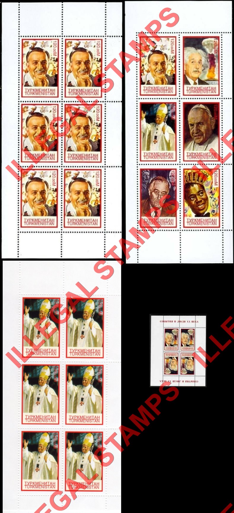 Turkmenistan 1999 Personalities Illegal Stamp Souvenir Sheets of 6 and 4