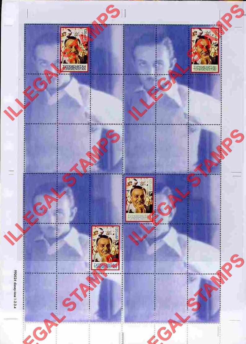 Turkmenistan 1999 Personalities Walt Disney Illegal Stamp Souvenir Sheets of 1