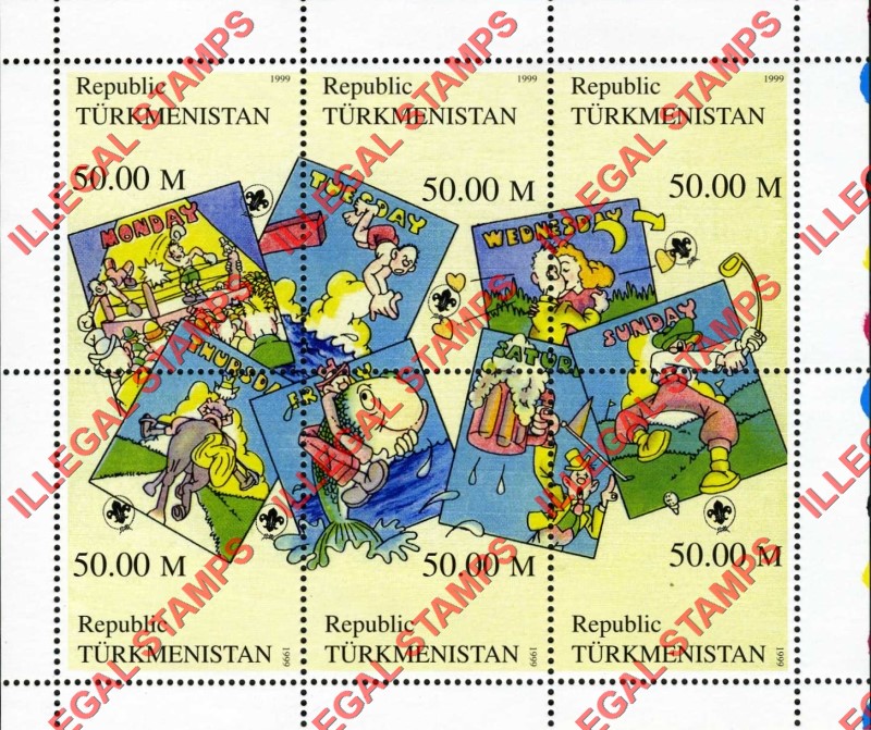 Turkmenistan 1999 Scouts Day Illegal Stamp Souvenir Sheet of 6