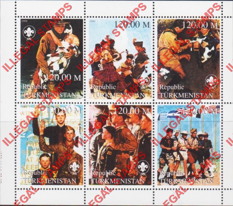 Turkmenistan 1999 Scouts Scouting Illegal Stamp Souvenir Sheet of 6