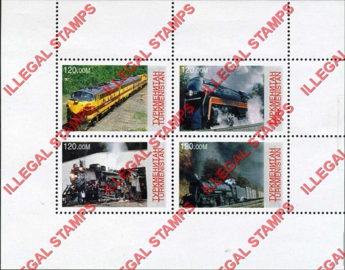 Turkmenistan 1999 Trains Illegal Stamp Souvenir Sheet of 4